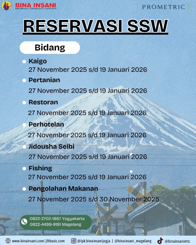 reservasi ujian SSW 2025–2026 semua bidang oleh Bina Insani MTC